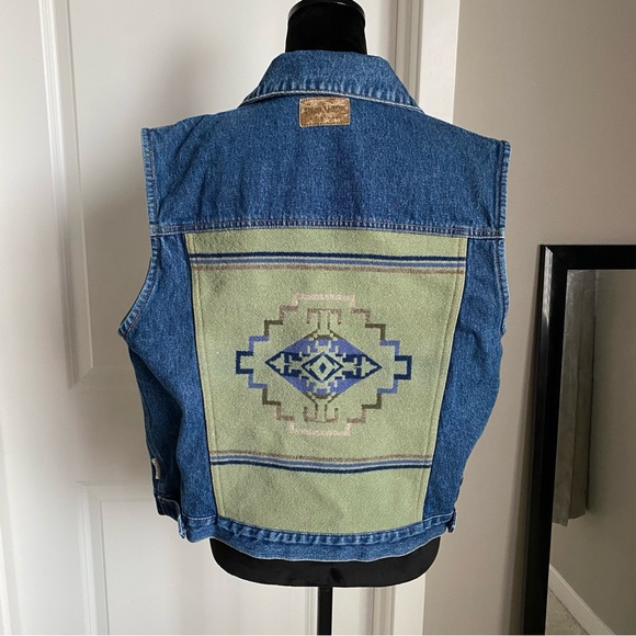 Pendleton Originals Vintage Western green wool denim jean jacket women’s large - Picture 1 of 9